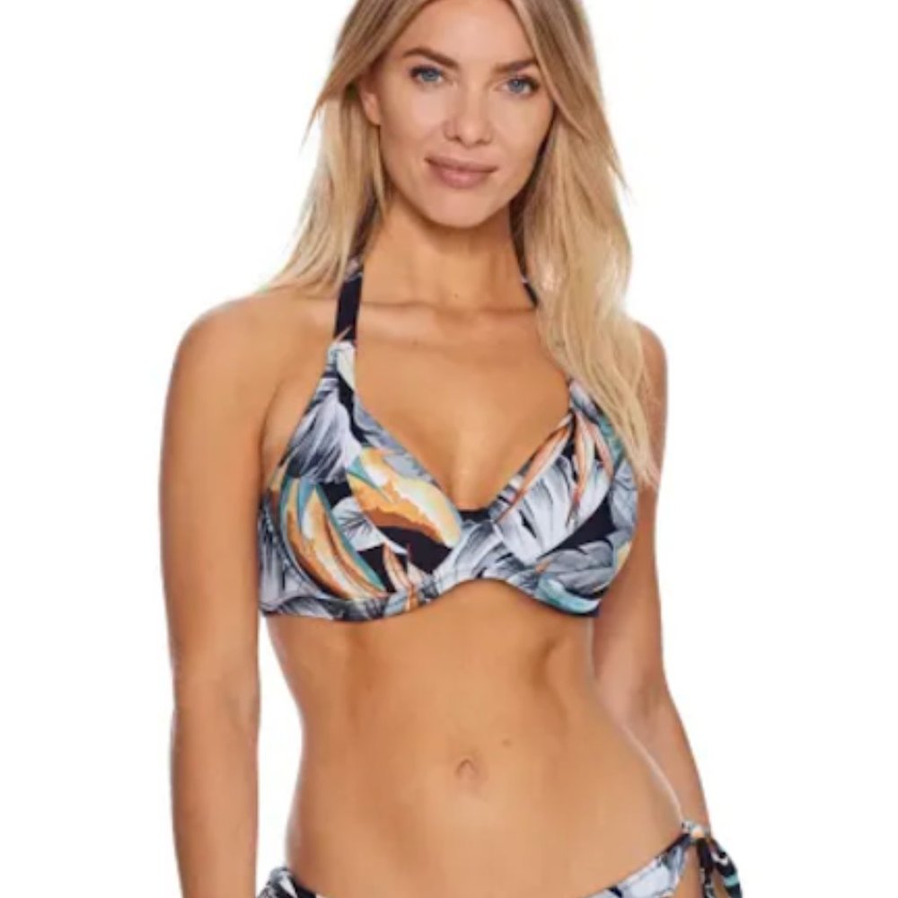 Fantasie Swim Bamboo Grove Halter Bikini Top Size US 30DD New With Tags Beachy